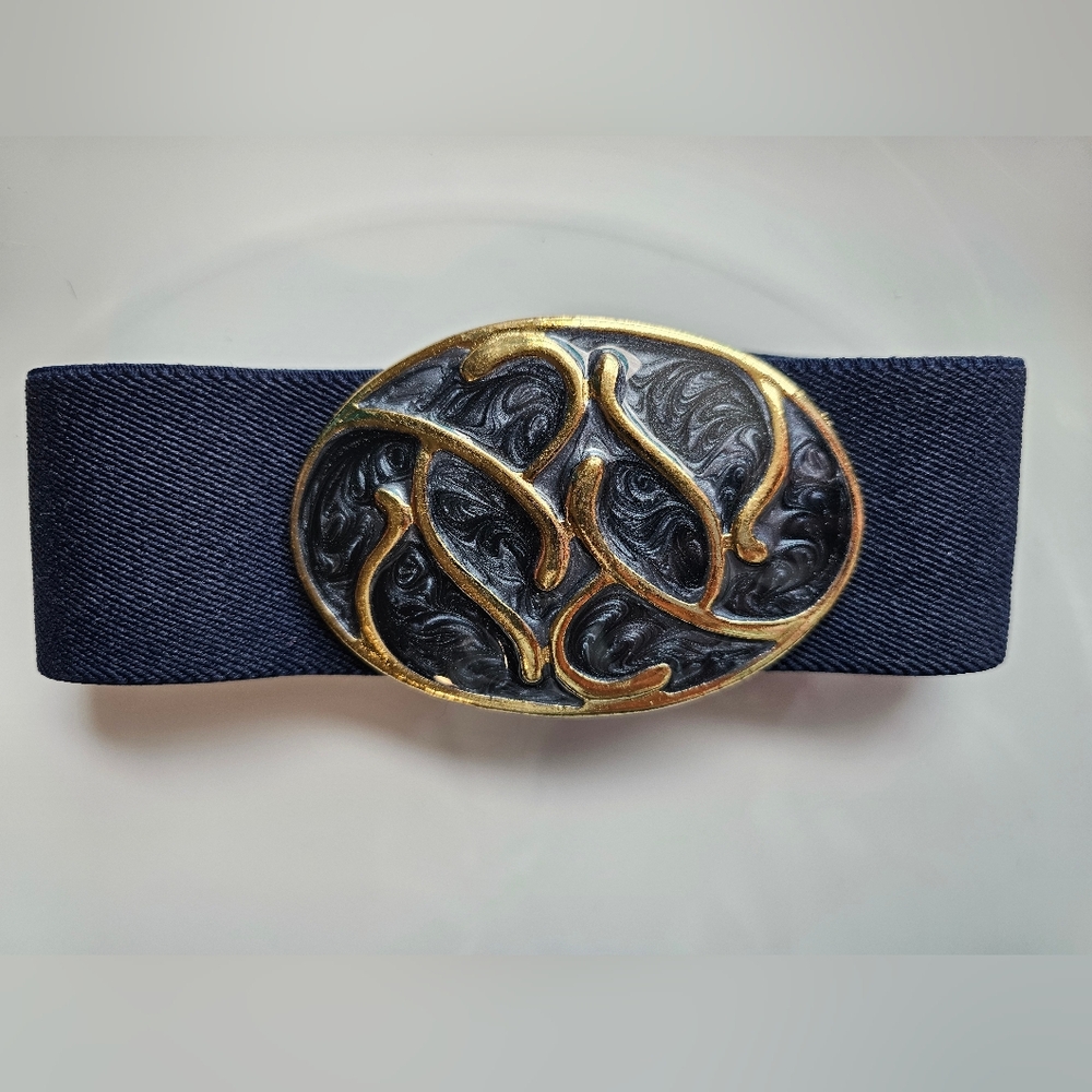 1980s Nan Lewis Stretch Belt Navy Blue Small - Medium